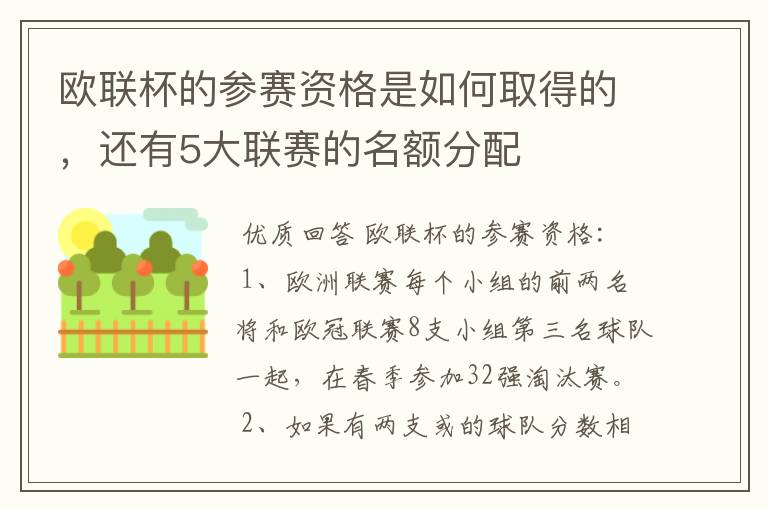 欧联杯的参赛资格是如何取得的，还有5大联赛的名额分配