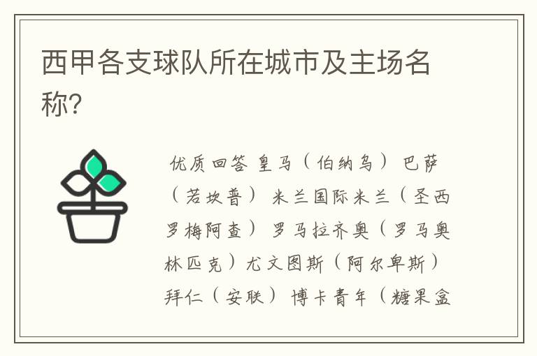西甲各支球队所在城市及主场名称?