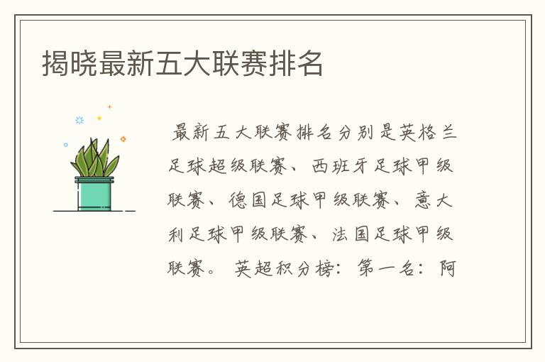 揭晓最新五大联赛排名