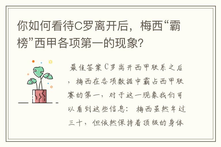 你如何看待C罗离开后,梅西“霸榜”西甲各项第一的现象?