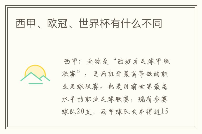 西甲、欧冠、世界杯有什么不同
