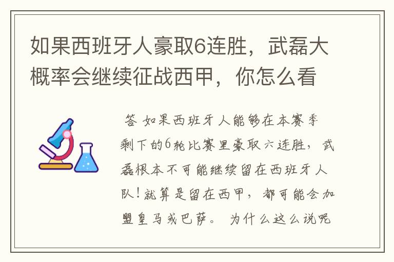 如果西班牙人豪取6连胜,武磊大概率会继续征战西甲,你怎么看?