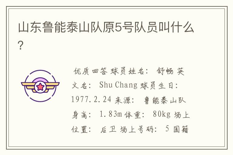 山东鲁能泰山队原5号队员叫什么?