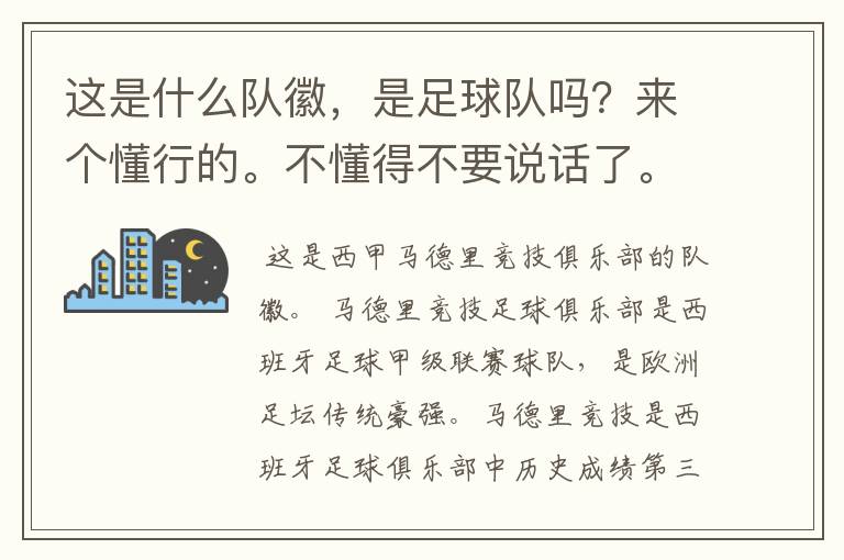 这是什么队徽,是足球队吗?来个懂行的。不懂得不要说话了。