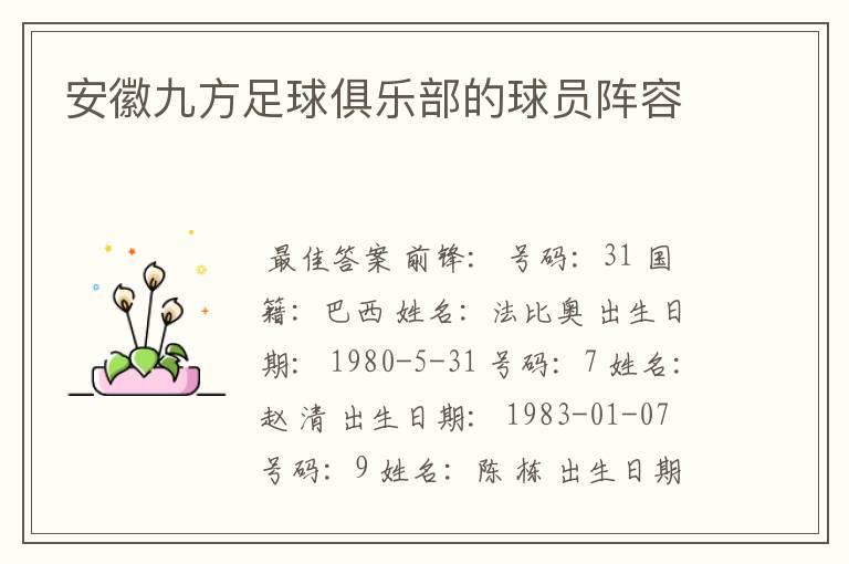 安徽九方足球俱乐部的球员阵容