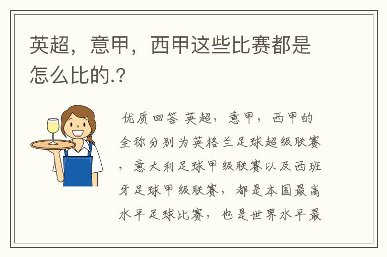英超,意甲,西甲这些比赛都是怎么比的.?