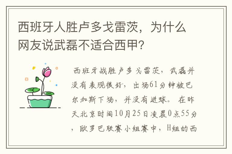 西班牙人胜卢多戈雷茨,为什么网友说武磊不适合西甲?
