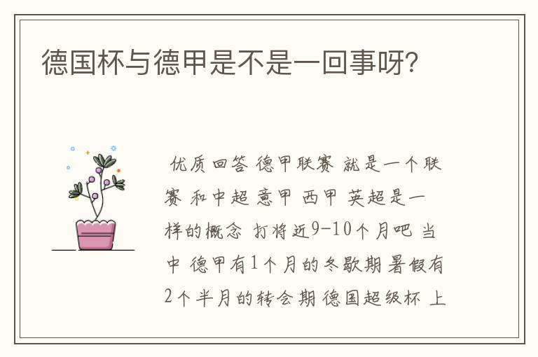 德国杯与德甲是不是一回事呀?