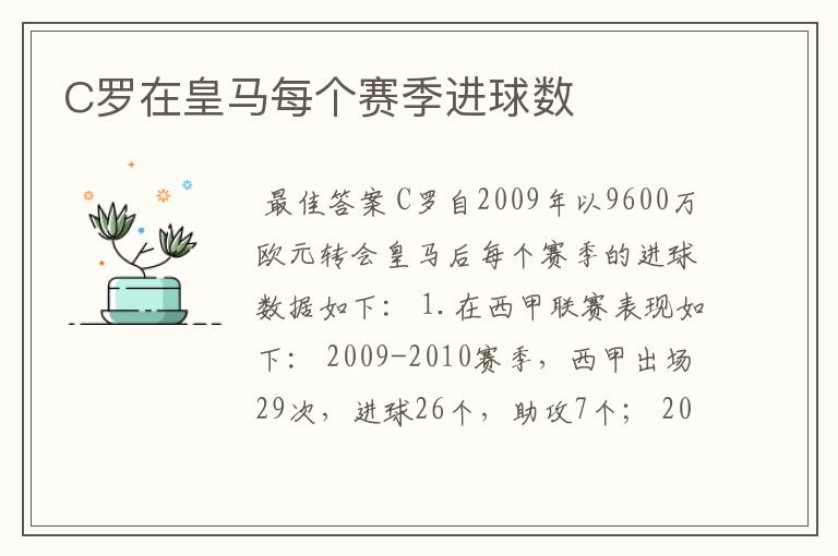 C罗在皇马每个赛季进球数