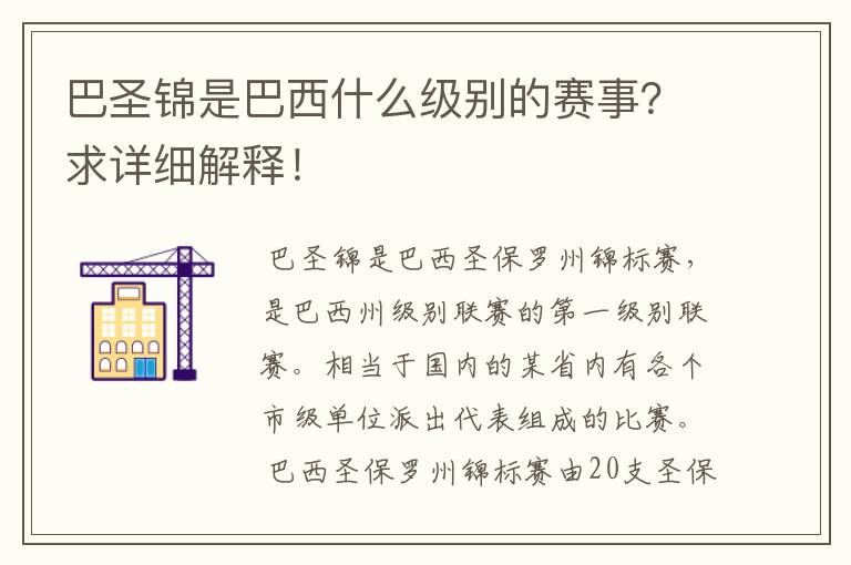 巴圣锦是巴西什么级别的赛事?求详细解释!