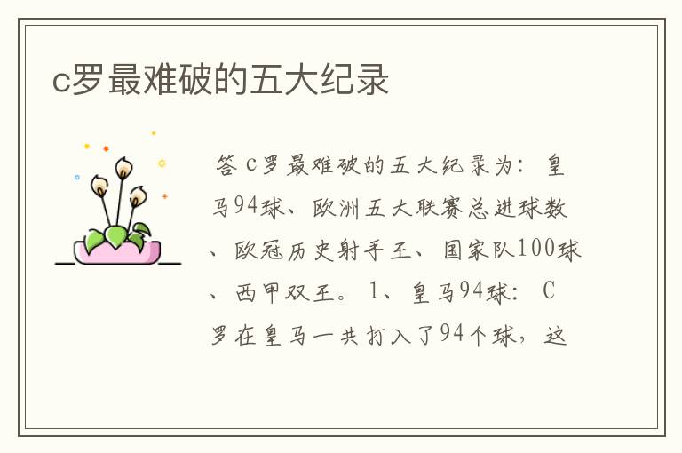 c罗最难破的五大纪录
