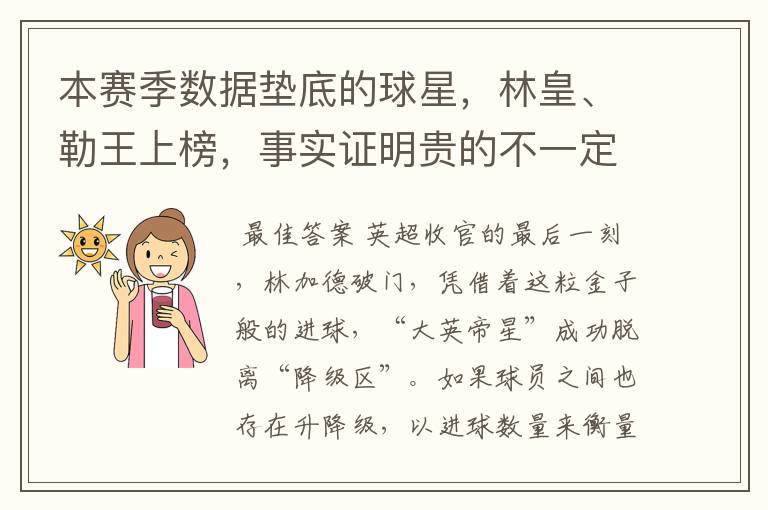 本赛季数据垫底的球星,林皇、勒王上榜,事实证明贵的不一定就好