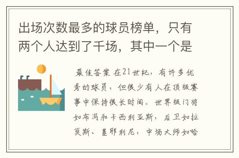 出场次数最多的球员榜单,只有两个人达到了千场,其中一个是C罗