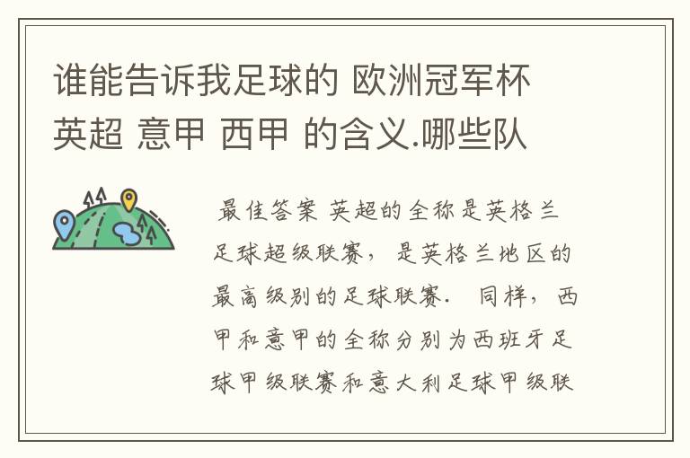 谁能告诉我足球的 欧洲冠军杯 英超 意甲 西甲 的含义.哪些队 怎么进行比赛的.