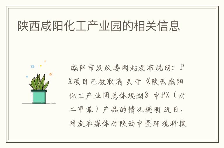 陕西咸阳化工产业园的相关信息