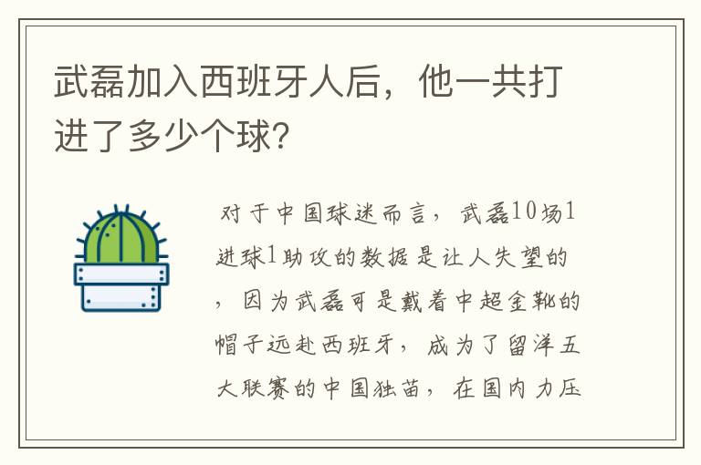 武磊加入西班牙人后,他一共打进了多少个球?