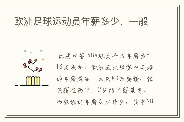 欧洲足球运动员年薪多少,一般