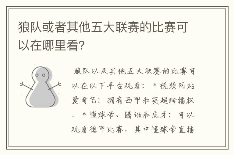 狼队或者其他五大联赛的比赛可以在哪里看?