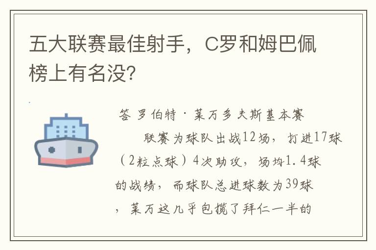 五大联赛最佳射手,C罗和姆巴佩榜上有名没?