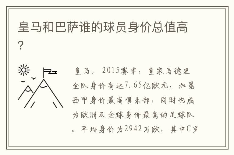 皇马和巴萨谁的球员身价总值高?