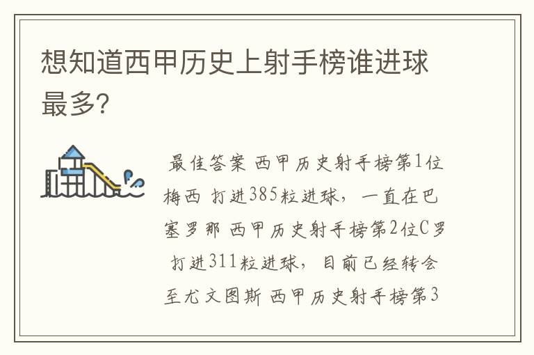 想知道西甲历史上射手榜谁进球最多?