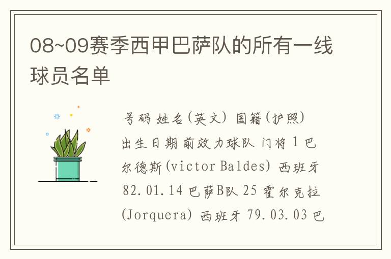 08~09赛季西甲巴萨队的所有一线球员名单
