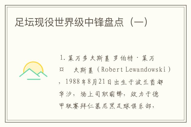 足坛现役世界级中锋盘点(一)