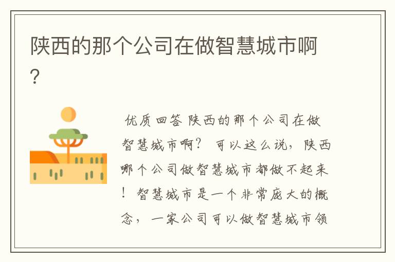 陕西的那个公司在做智慧城市啊?