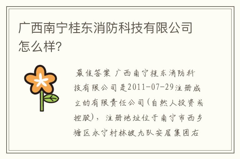 广西南宁桂东消防科技有限公司怎么样?