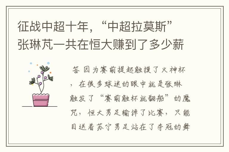 征战中超十年,“中超拉莫斯”张琳芃一共在恒大赚到了多少薪水?