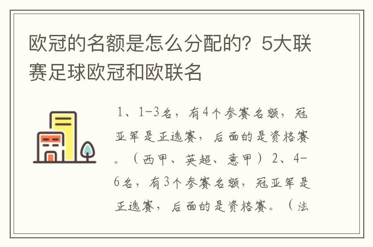 欧冠的名额是怎么分配的?5大联赛足球欧冠和欧联名