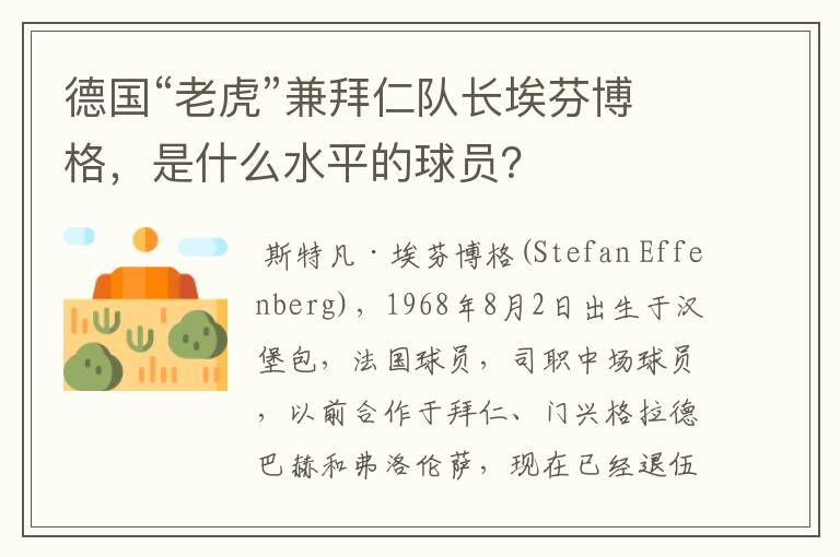 德国“老虎”兼拜仁队长埃芬博格,是什么水平的球员?