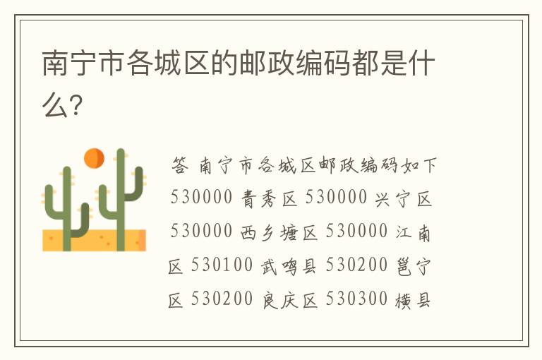 南宁市各城区的邮政编码都是什么?