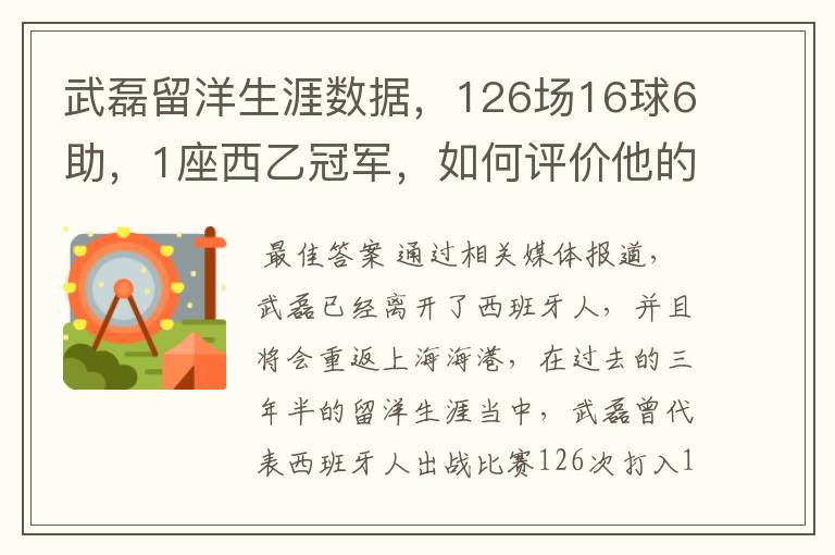 武磊留洋生涯数据,126场16球6助,1座西乙冠军,如何评价他的表现?