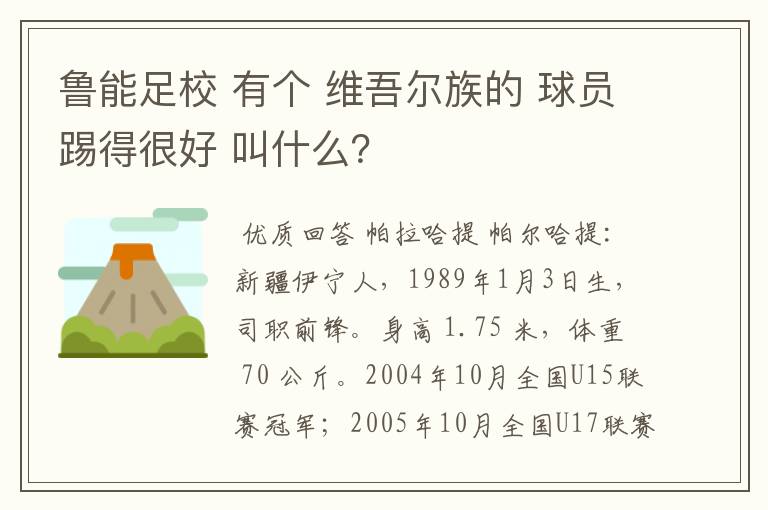 鲁能足校 有个 维吾尔族的 球员踢得很好 叫什么?