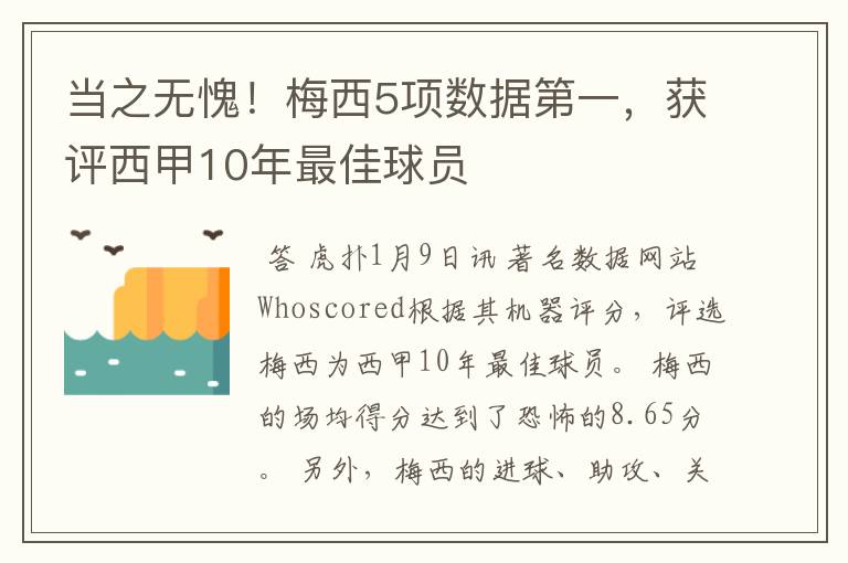 当之无愧!梅西5项数据第一,获评西甲10年最佳球员