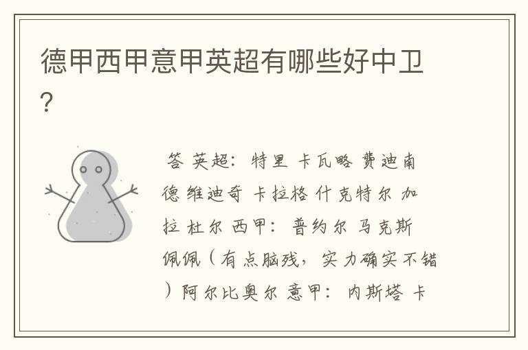 德甲西甲意甲英超有哪些好中卫?