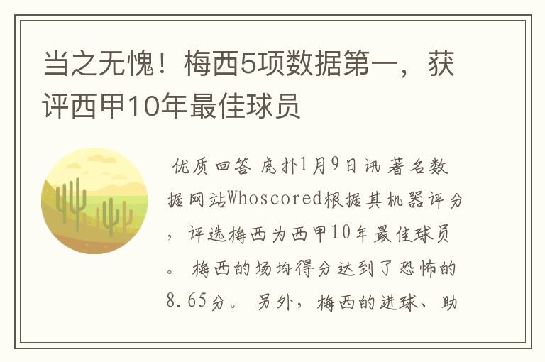当之无愧!梅西5项数据第一,获评西甲10年最佳球员