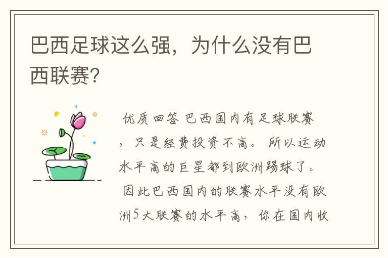 巴西足球这么强,为什么没有巴西联赛?
