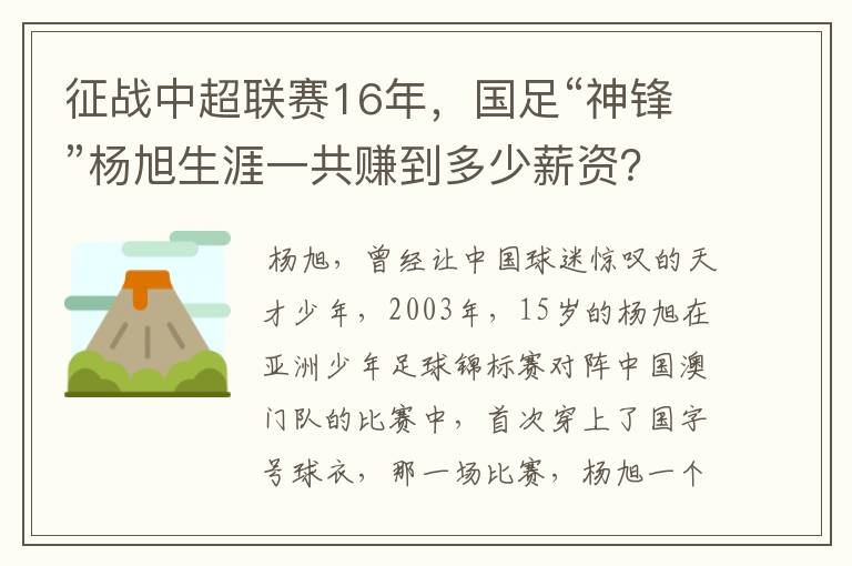 征战中超联赛16年,国足“神锋”杨旭生涯一共赚到多少薪资?