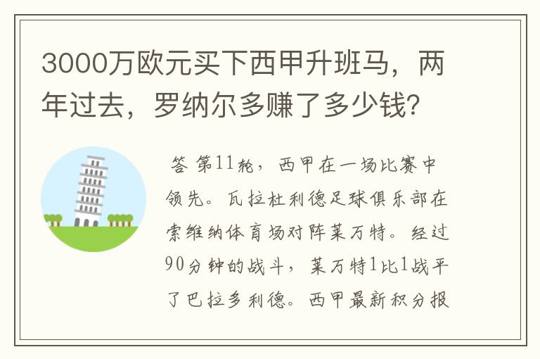 3000万欧元买下西甲升班马,两年过去,罗纳尔多赚了多少钱?