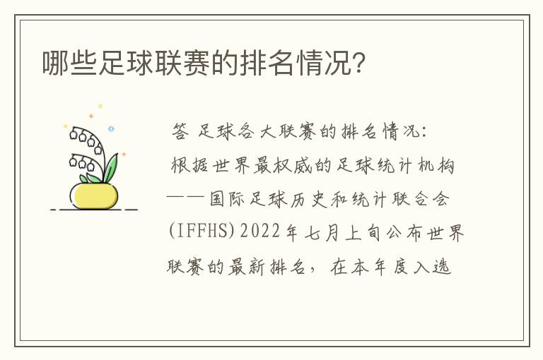 哪些足球联赛的排名情况?