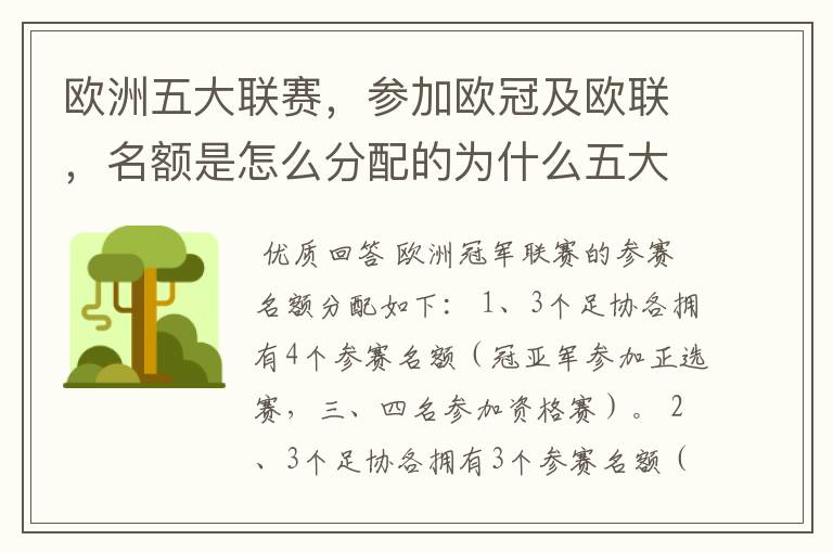 欧洲五大联赛,参加欧冠及欧联,名额是怎么分配的为什么五大联赛只有法甲