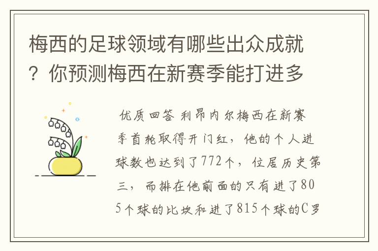 梅西的足球领域有哪些出众成就?你预测梅西在新赛季能打进多少进球呢?