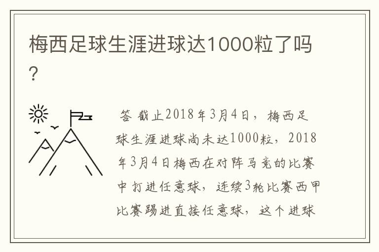 梅西足球生涯进球达1000粒了吗?