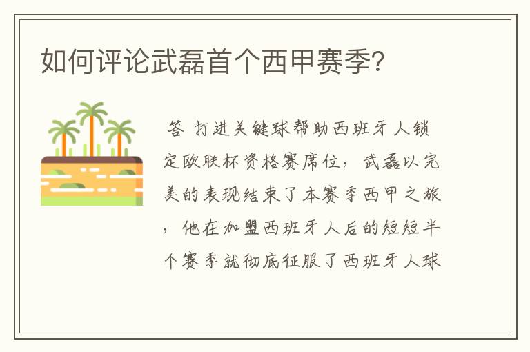如何评论武磊首个西甲赛季?