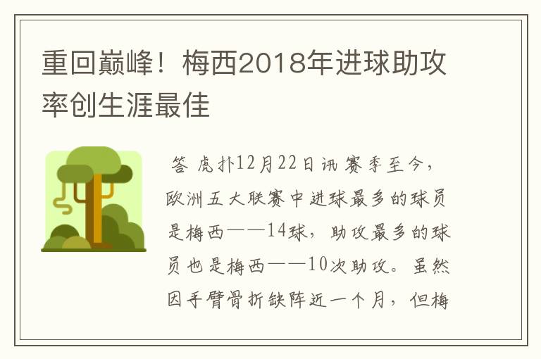 重回巅峰!梅西2018年进球助攻率创生涯最佳