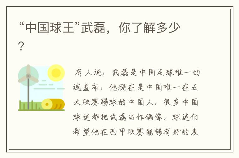 “中国球王”武磊,你了解多少?