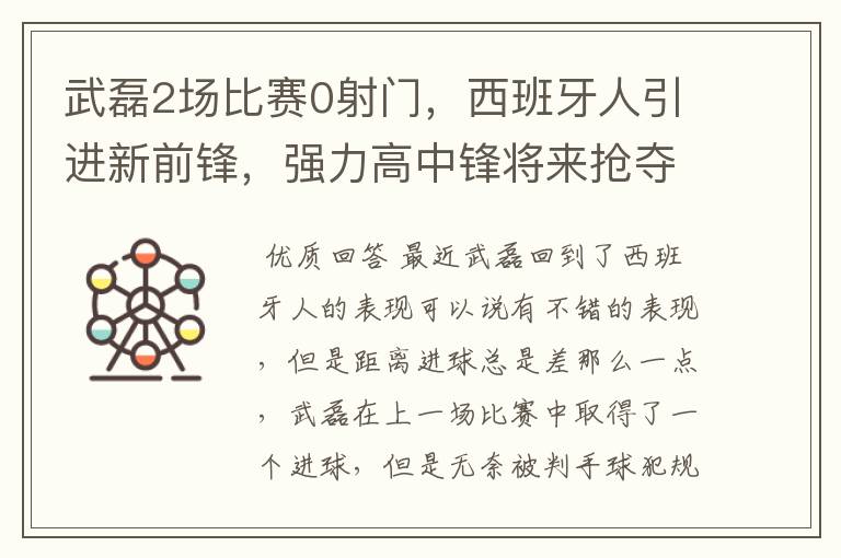 武磊2场比赛0射门,西班牙人引进新前锋,强力高中锋将来抢夺位置