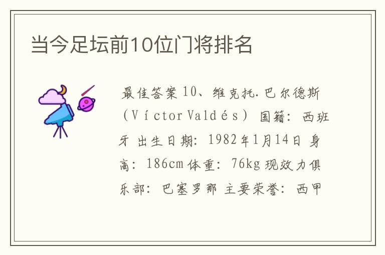 当今足坛前10位门将排名